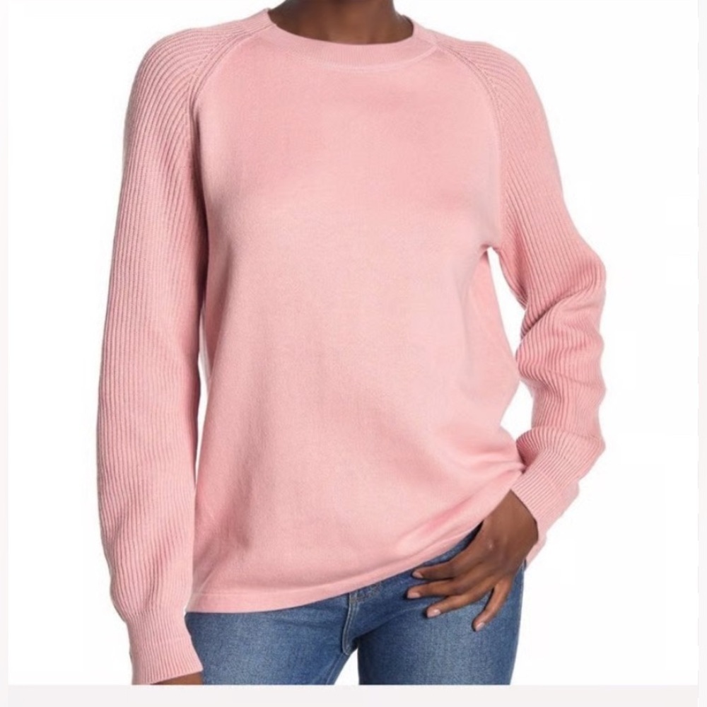 Vince Soft Pink Raglan Ribbed Knit Sleeve Sweater.   Size-Small. Soft Minimalist